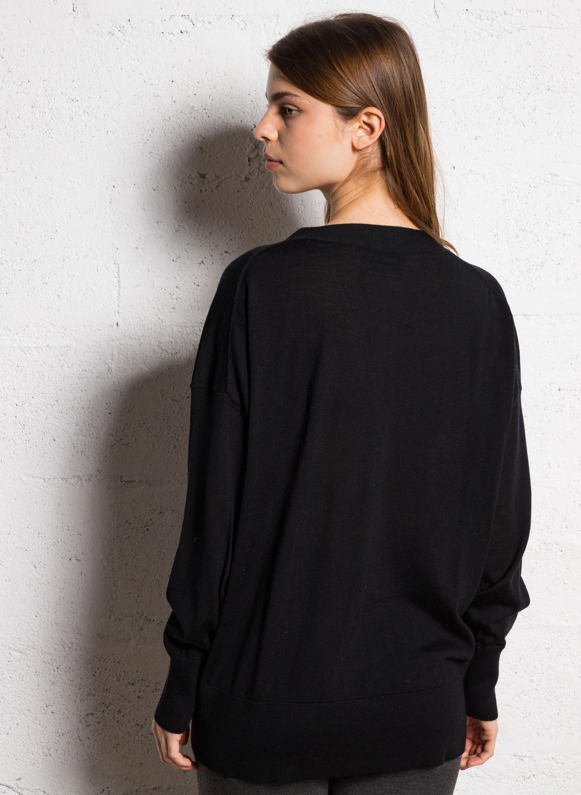 GASPER - Cardigan gris oversize en laine mérinos | Noir