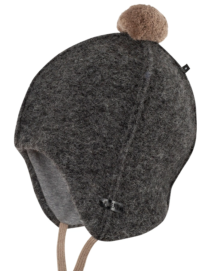 Fleece-Mütze MINI ZIPFEL mit Wolle in grau melange