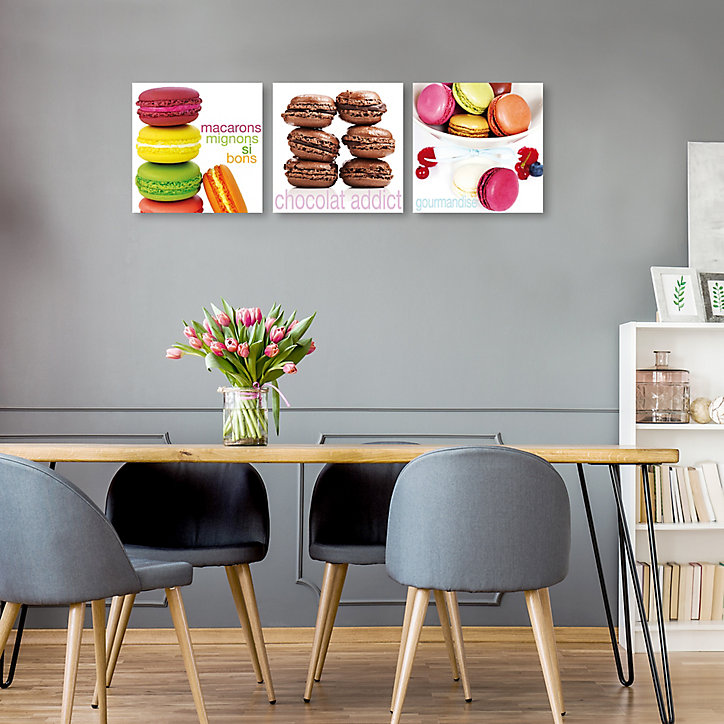 Triptyque toiles sur châssis Macaron 3 x 30 x 30 cm