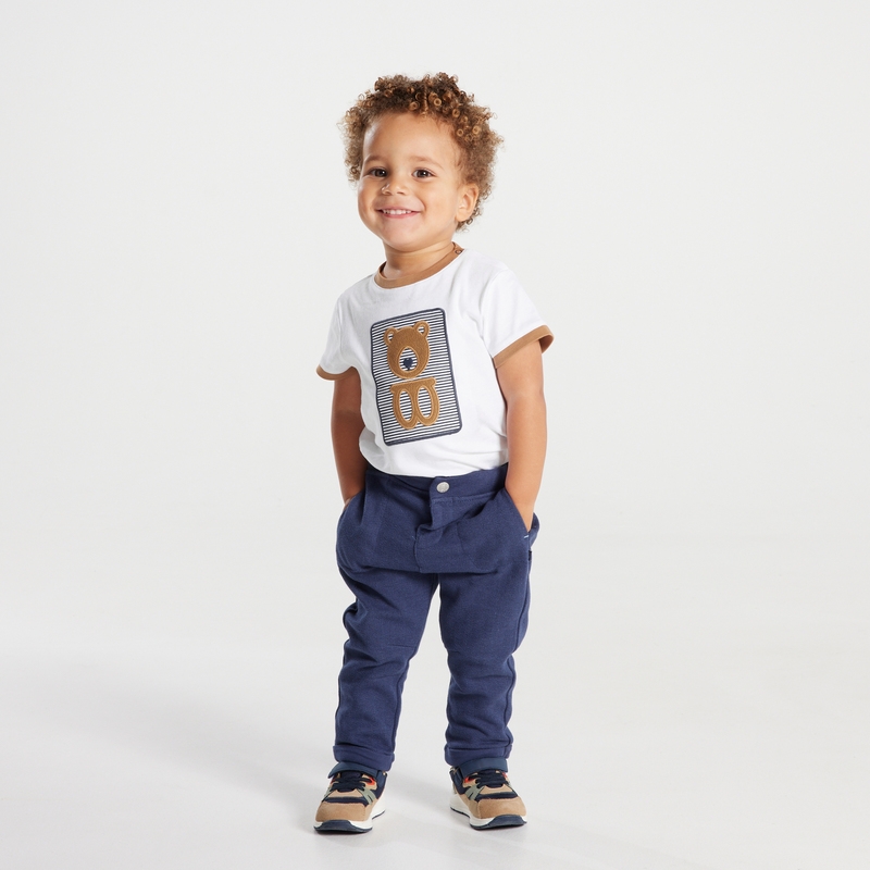 T-shirt ours brodé coton fantaisie blanc bébé garçon