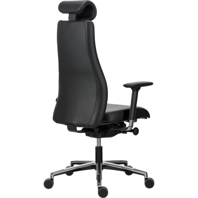 Fauteuil de bureau Victoria cuir - avec accoudoirs, appui-tête et soutien lombaire - Mécanisme Synchrone - Pied noir