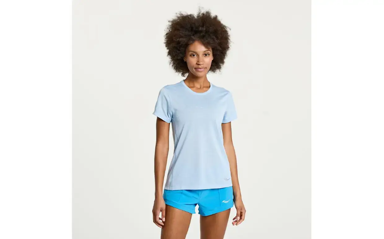Saucony Stopwatch Hardloopshirt Korte Mouwen Lichtblauw Dames