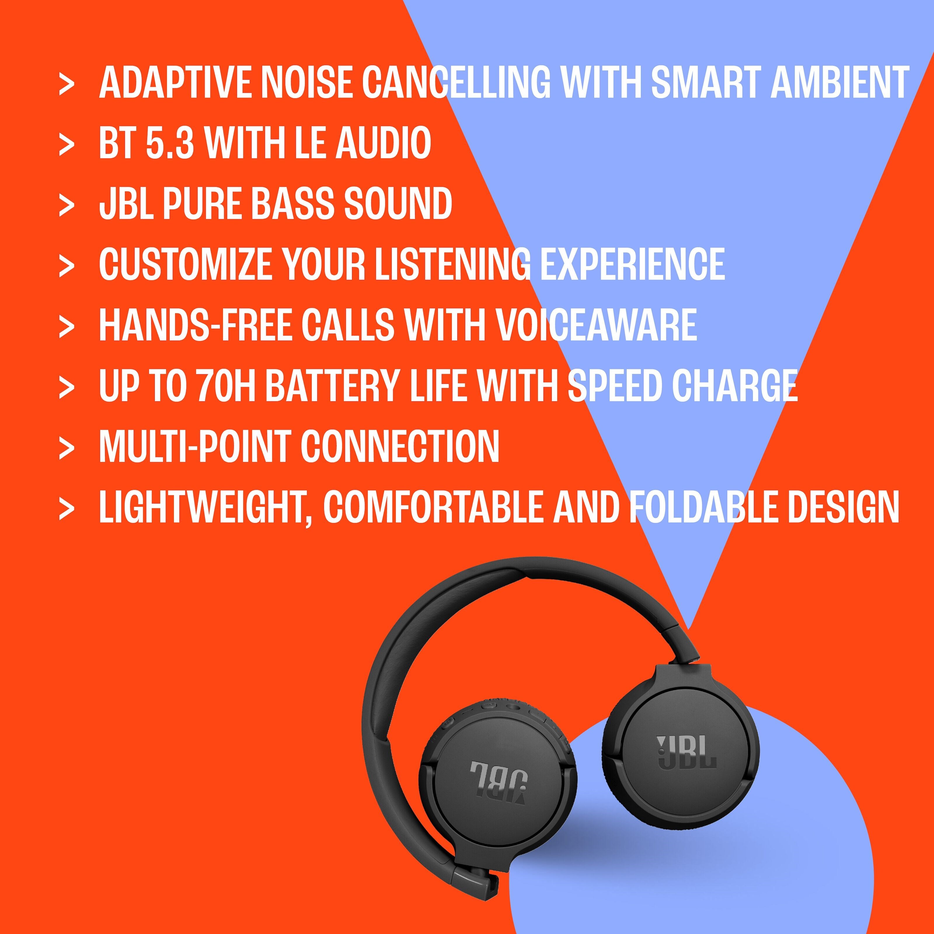 JBL Tune 670 NC Trådløse hodetelefoner Hvit