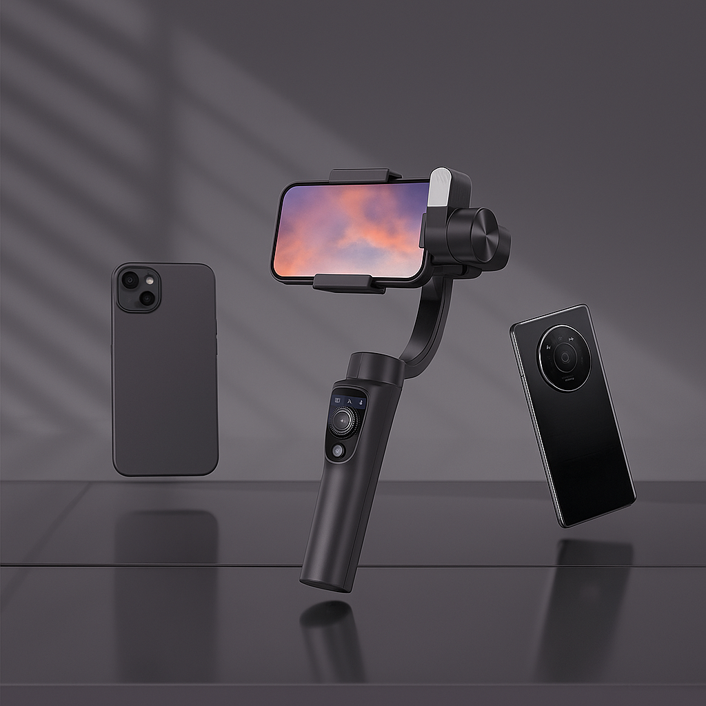 (55–90mm) 3-Achsen Gimbal Stabilisator / AI-Tracking / Anti-Shake / 360° Drehbare Handy Halterung / Tripod Dreibein Stativ Selfie Stick - Schwarz