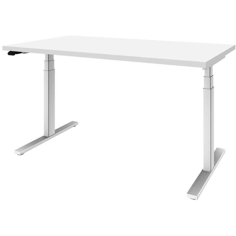 Elektrisch höhenverstellbarer Schreibtisch LINUS+, Gestellfarbe weiss, 140 x 80 cm, weiss