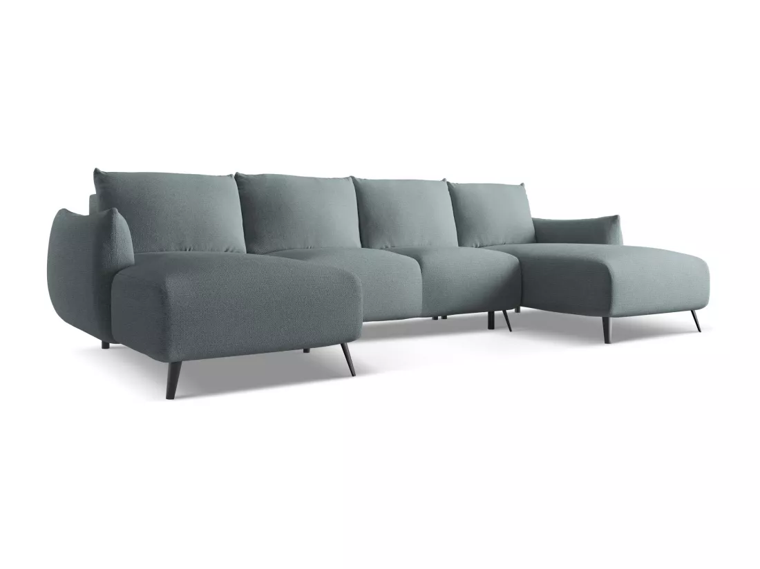 Canapé d'angle panoramique convertible en tissu chenille - jeans - MALIE
