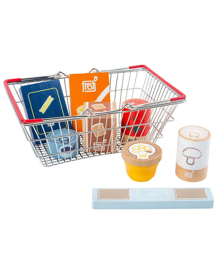 Spiel-Lebensmittel-Set FRESH mit Einkaufskorb 9-teilig aus Holz