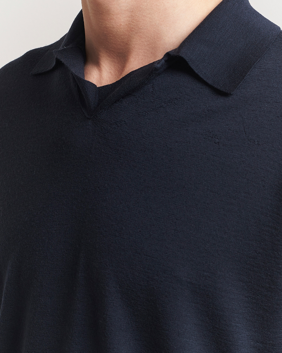 Auralee Wool Knit Polo Navy