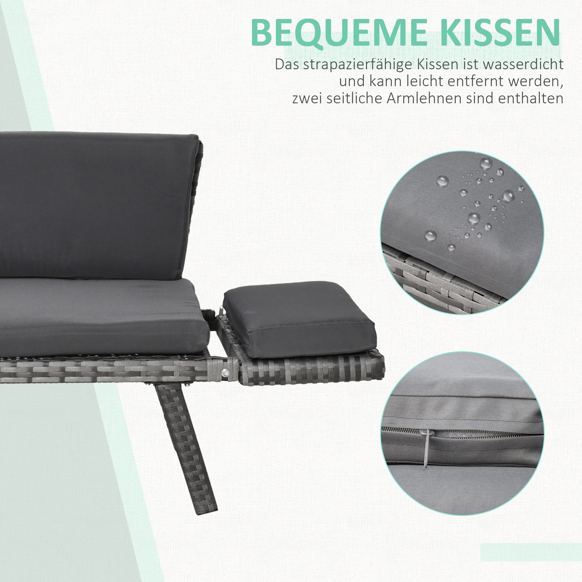 Outsunny Gartensofa mit klappbaren Armlehnen 129 x 66 x 67 cm (LxBxH)