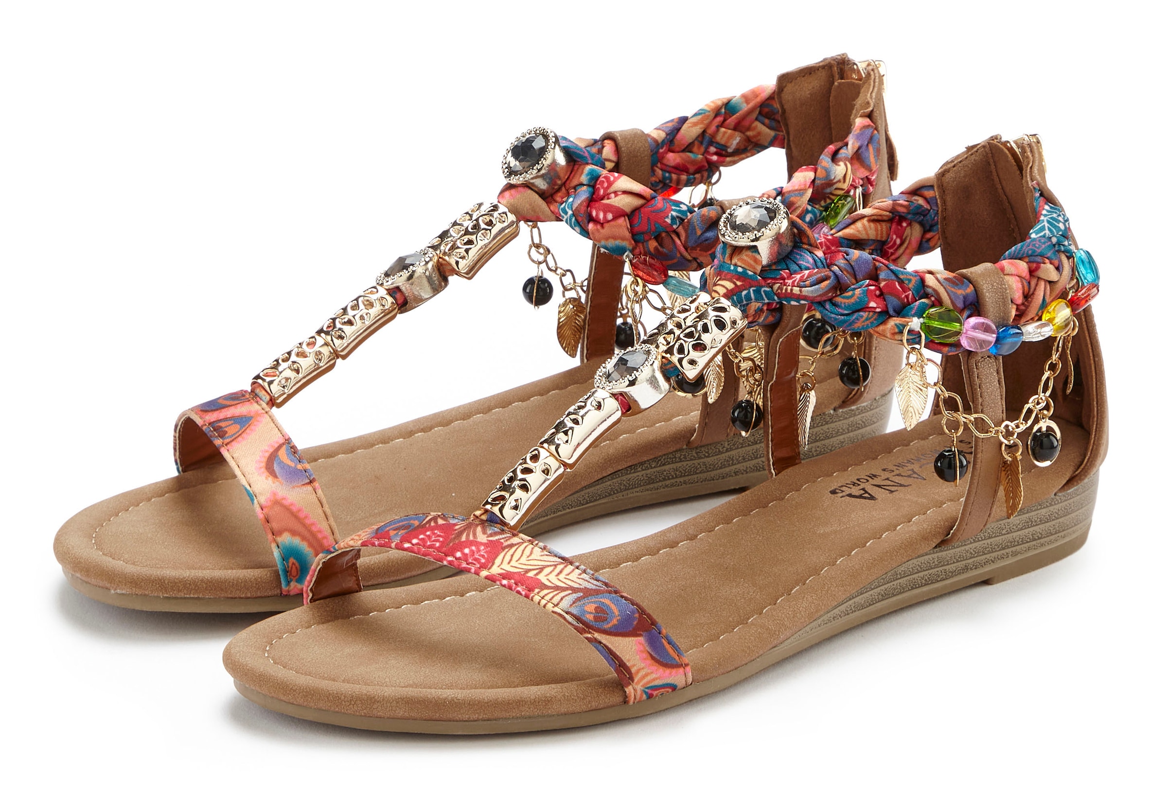 LASCANA Sandale »Sommerschuh, Sandalette,«  mit Schmuckkettchen und Schmucksteinen im Festival-Look VEGAN