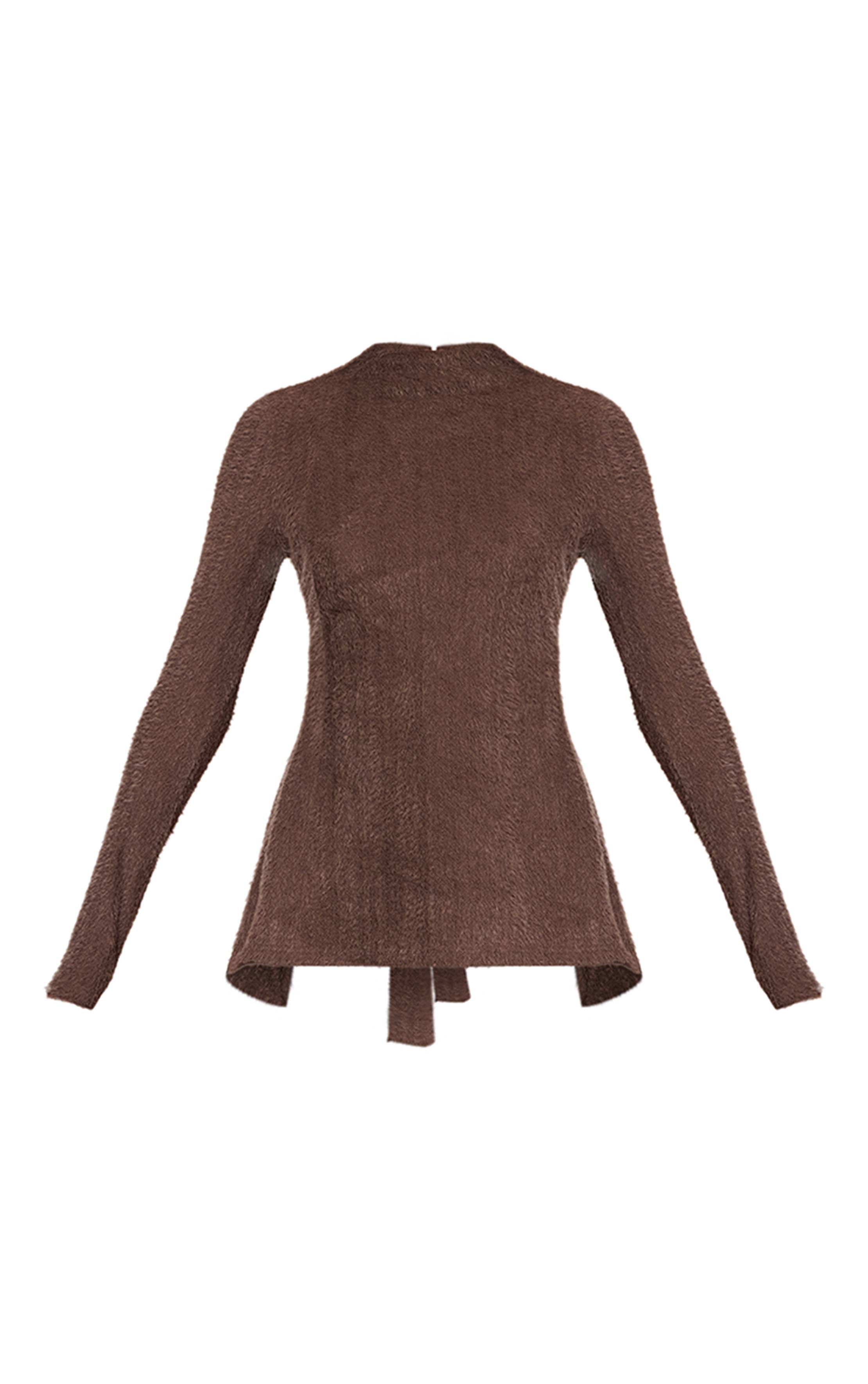 Deep Taupe Haut Long Texturé Brossé Taupe Foncé Avec Liens Dans Le Dos