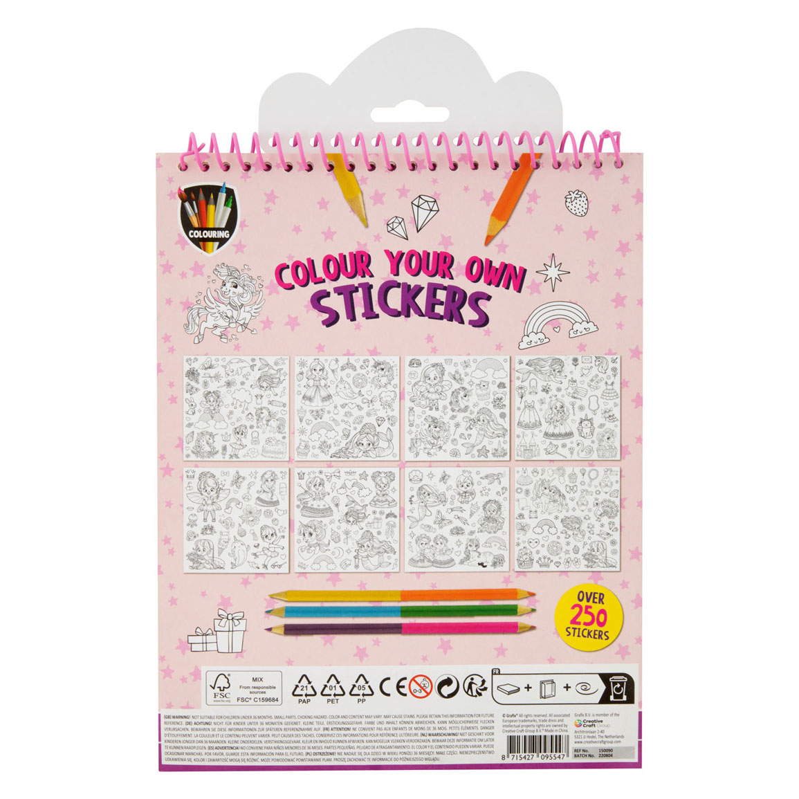 Kleur je Eigen Stickers met Kleurpotloden- Fantasiewereld, 250st.