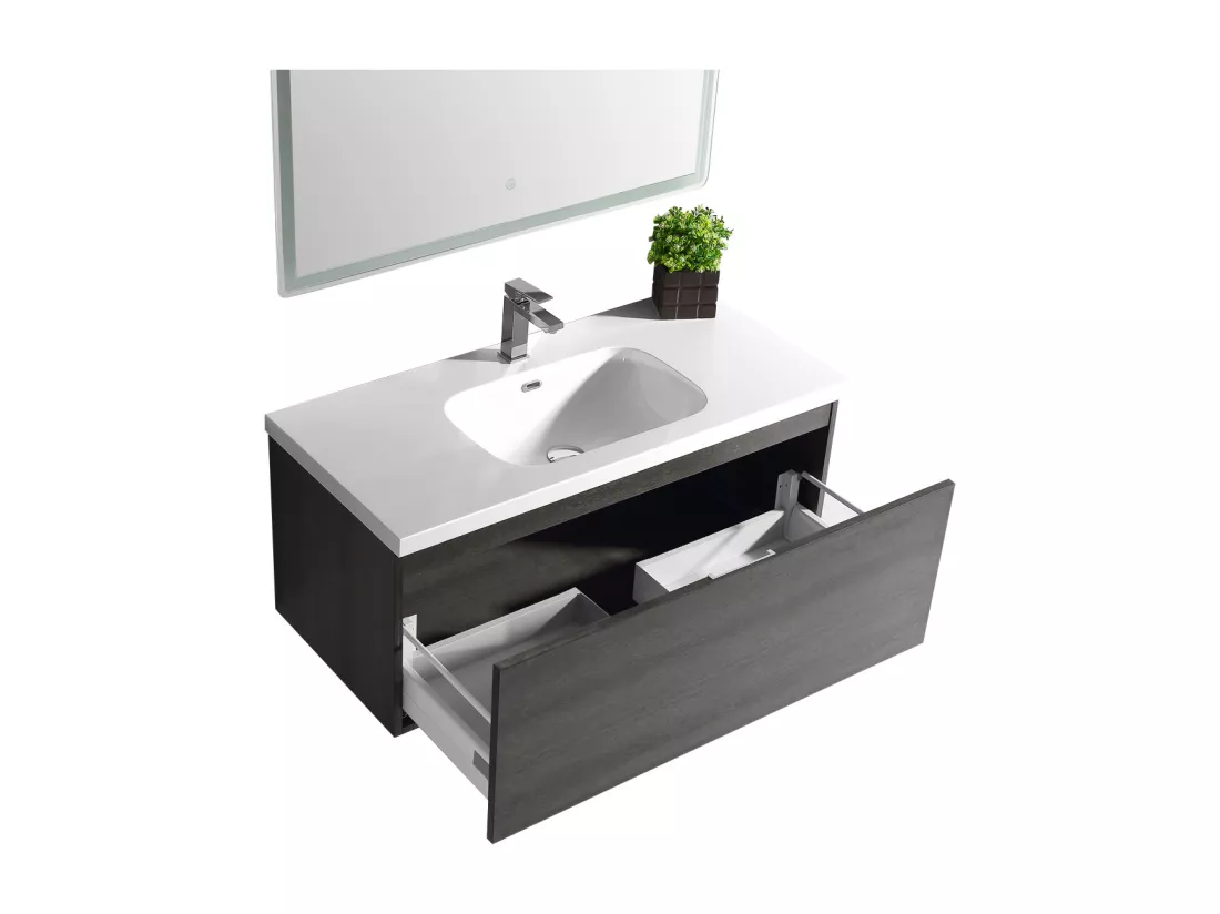 Ensemble de salle bain 100 cm pierre anthracite Aquaterra
