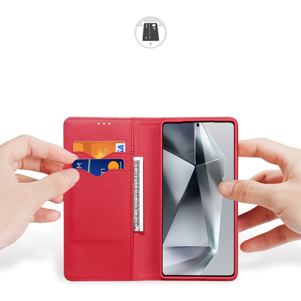 Samsung Galaxy S25 Ultra Flip Wallet Cover Echtleder Tasche (RFID Schutz) - Rot