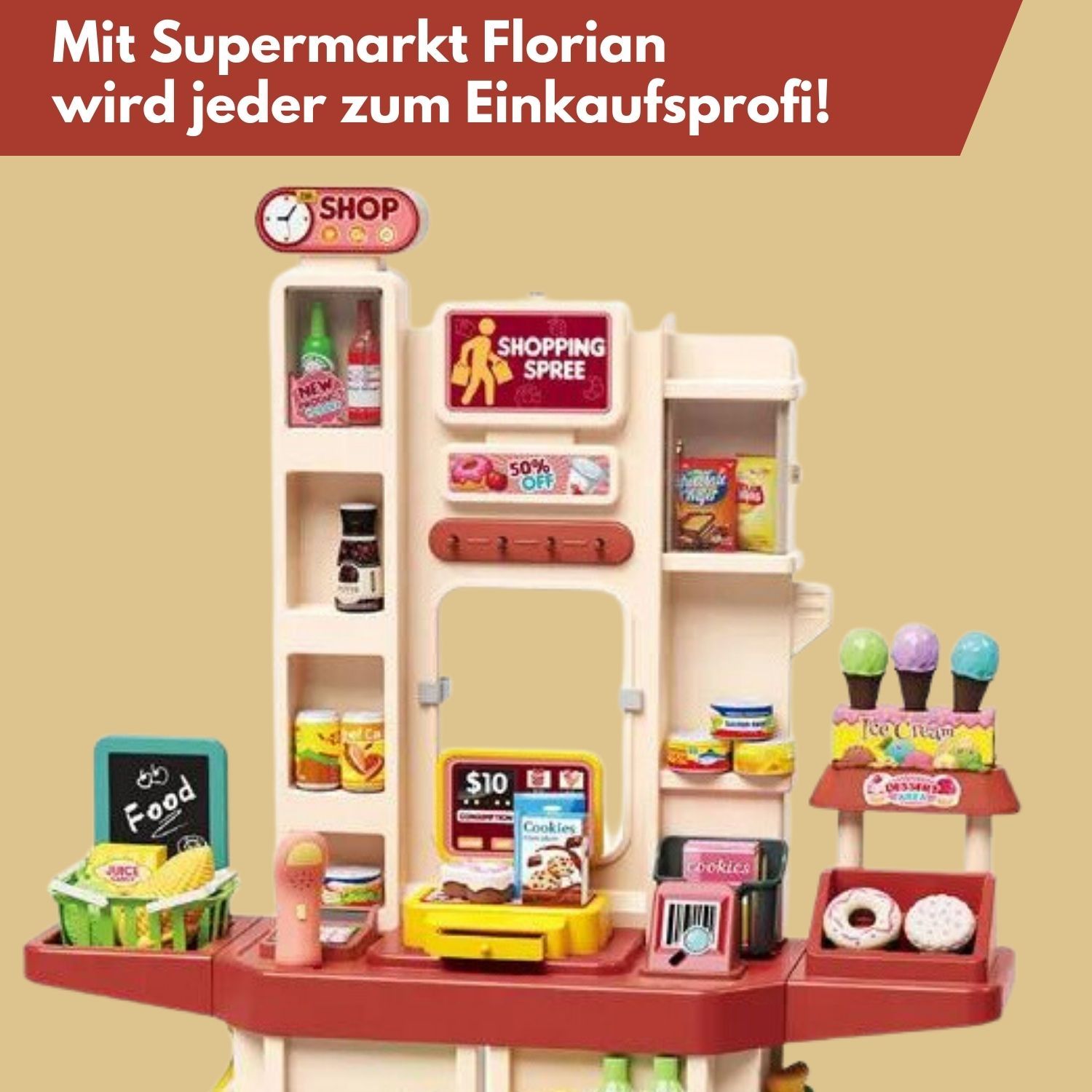 Coemo Supermarkt Florian Kaufladen ROSA mit viel Zubehör
