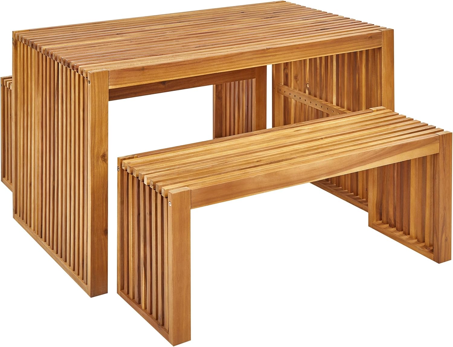 Gartentisch Set 4-Sitzer Akazienholz Hellbraun 1 Tisch und 2 Sitzbänke Bellano
