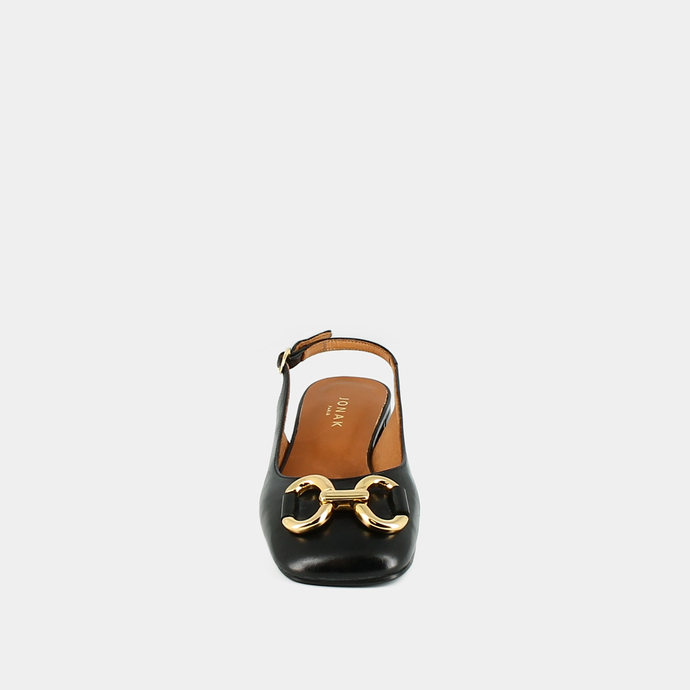 Ballerines slingback à bouts carrés et détails dorés  en cuir noir