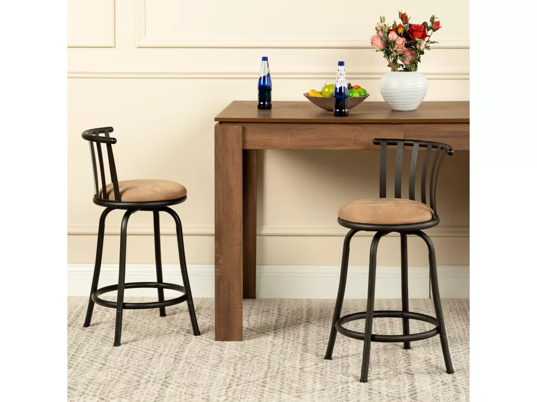 Lot de 2 tabourets de bar pivotants style bistrot marron repose pieds 2 hauteurs assises possibles 62/73cm PISTIL 24/29 INCH