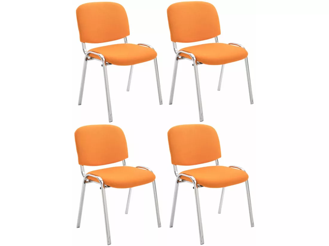 Lot de 4 Chaise de conférence - Tissu & Métal chromé - Orange - Ken