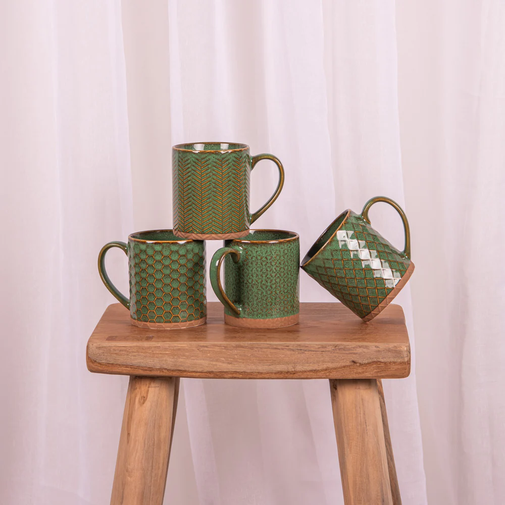Coffret de 4 mugs Jaspe 35 cl vert Table passion