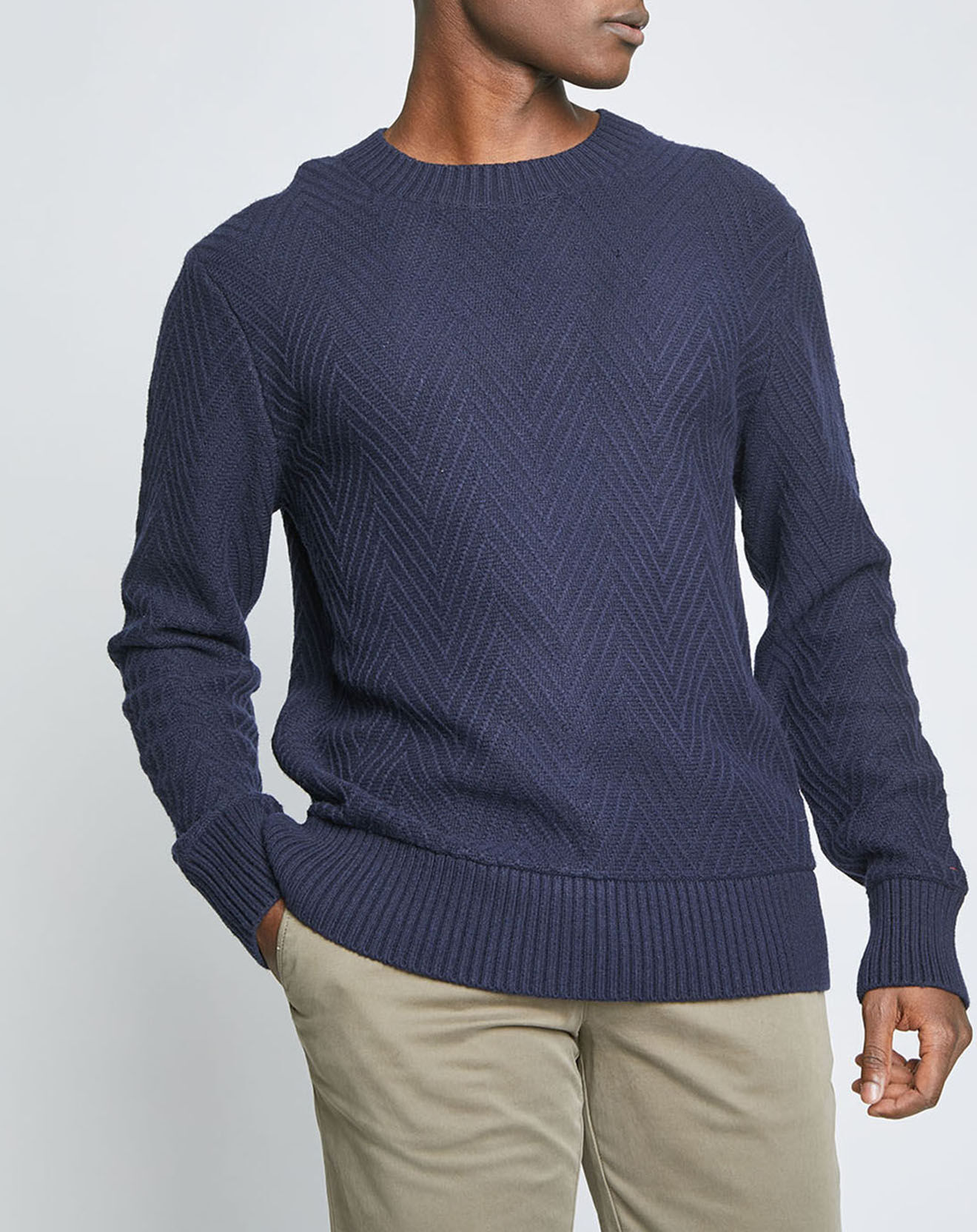 Tommy Hilfiger Pull en Laine mélangée Herringbone texturé bleu marine
