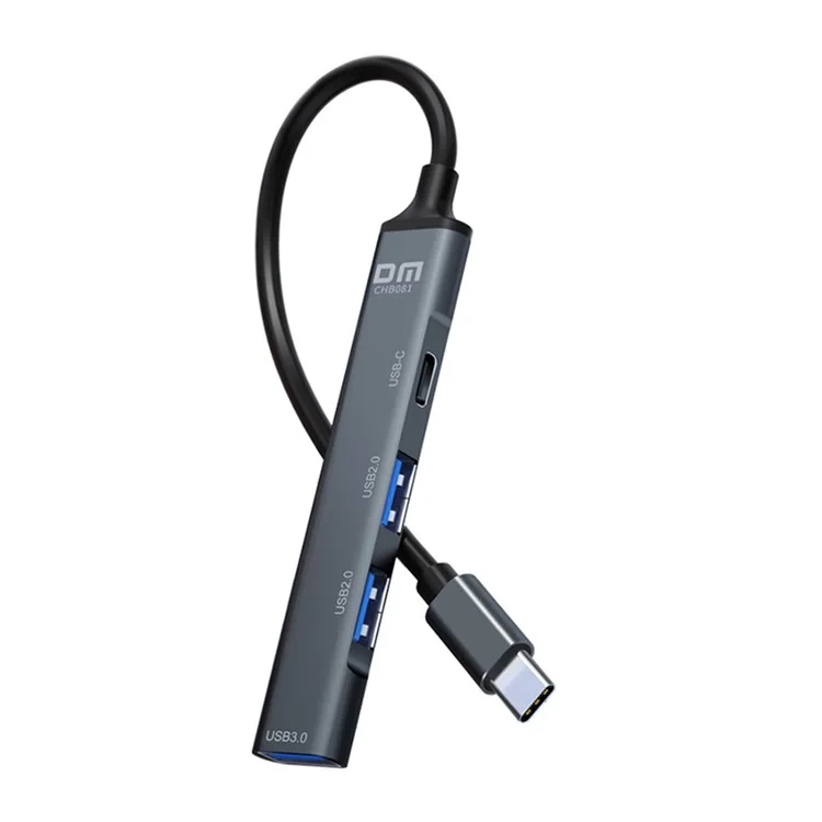 4in1 USB-C Multiport Adapter HUB Dockingstation mit 1x USB 3.0 / 2x USB 2.0 / 1x USB-C Ladeanschluss - Grau