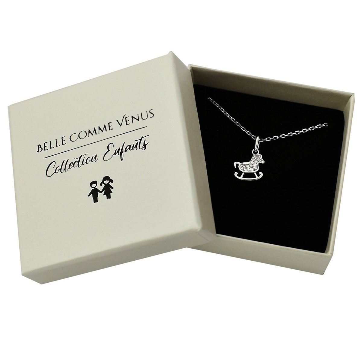Collier cheval à bascule serti d'oxydes de zirconium Argent 925 Rhodié
