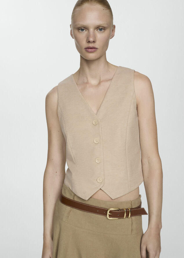 MANGO Gilet with buttons Light beige