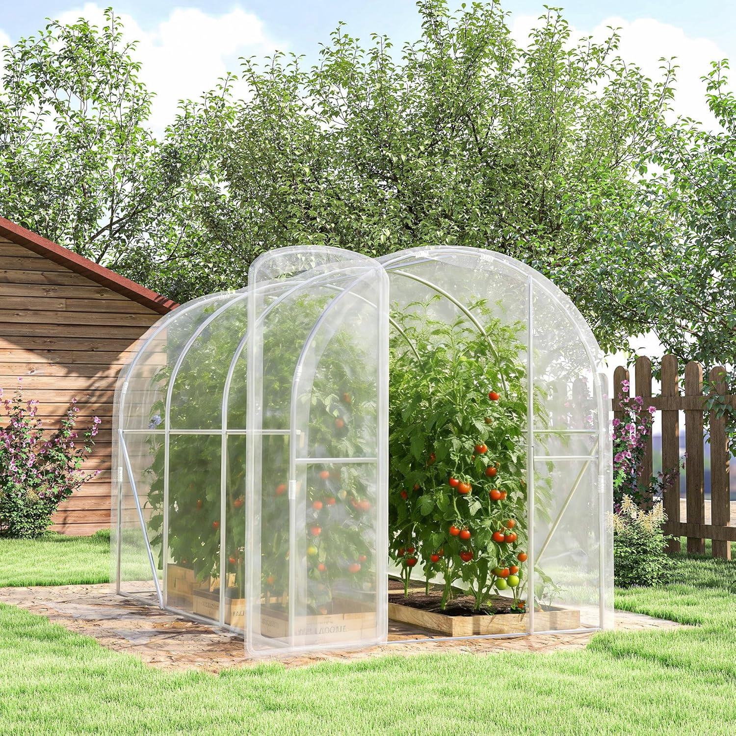 Outsunny Tunnel-Gewächshaus 3 x 2 x 2 m 6 m² mit Scharniertür PE-Plane 150 g/m² für Gemüse Pflanzen Blumen