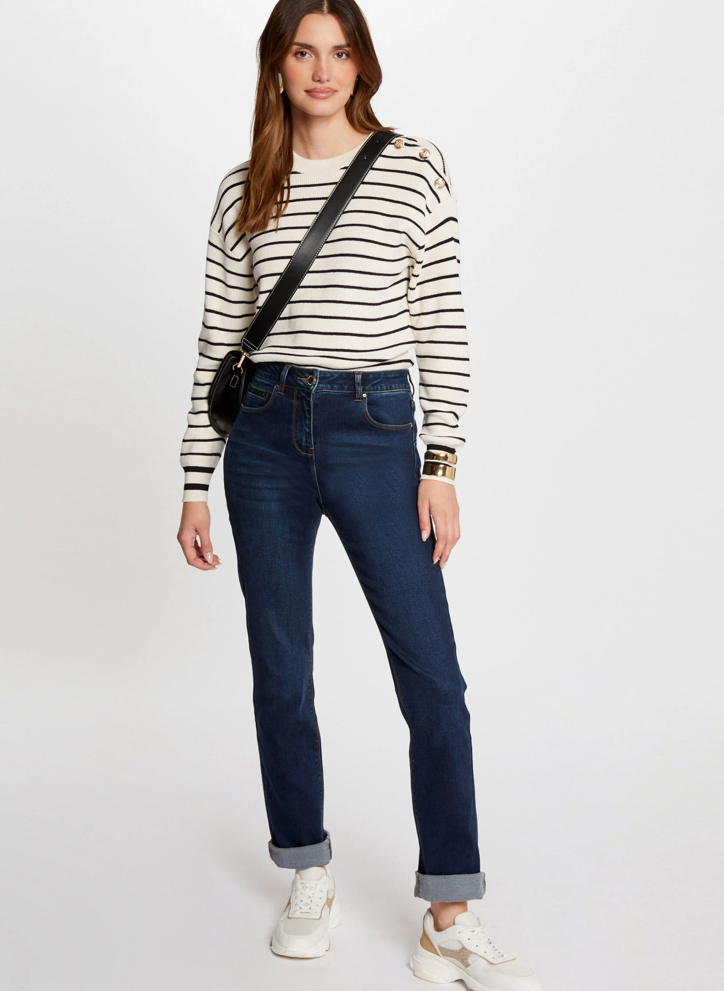 PASCAL - Jeans droit taille haute en coton mélangé | Bleu