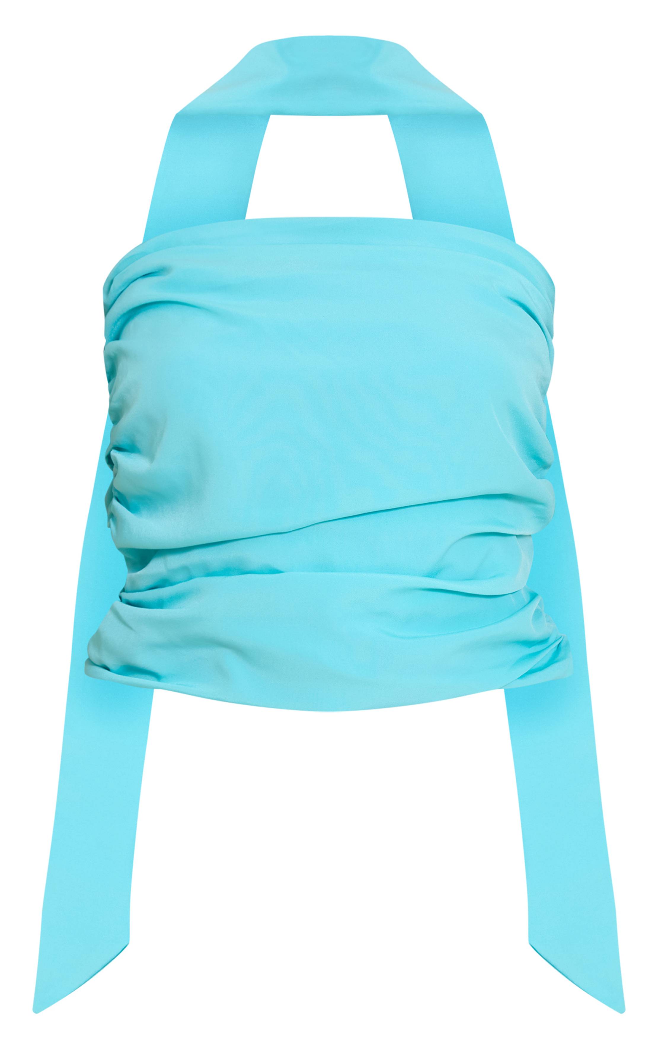 Bleu Aqua Top Bandeau En Mousseline Avec Détail Foulard
