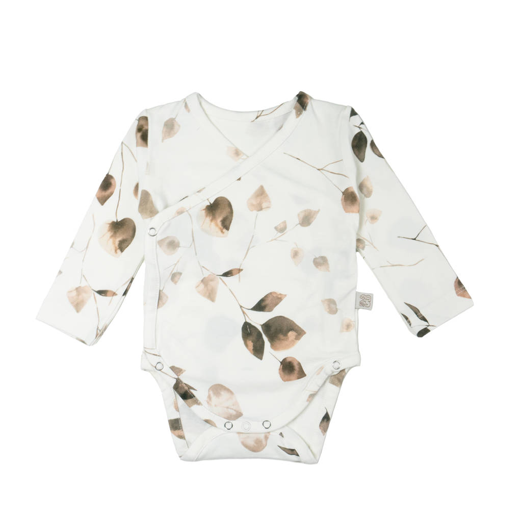 Yumi Baby newborn overslag romper Golden Hour off white/lichtbruin/bruin