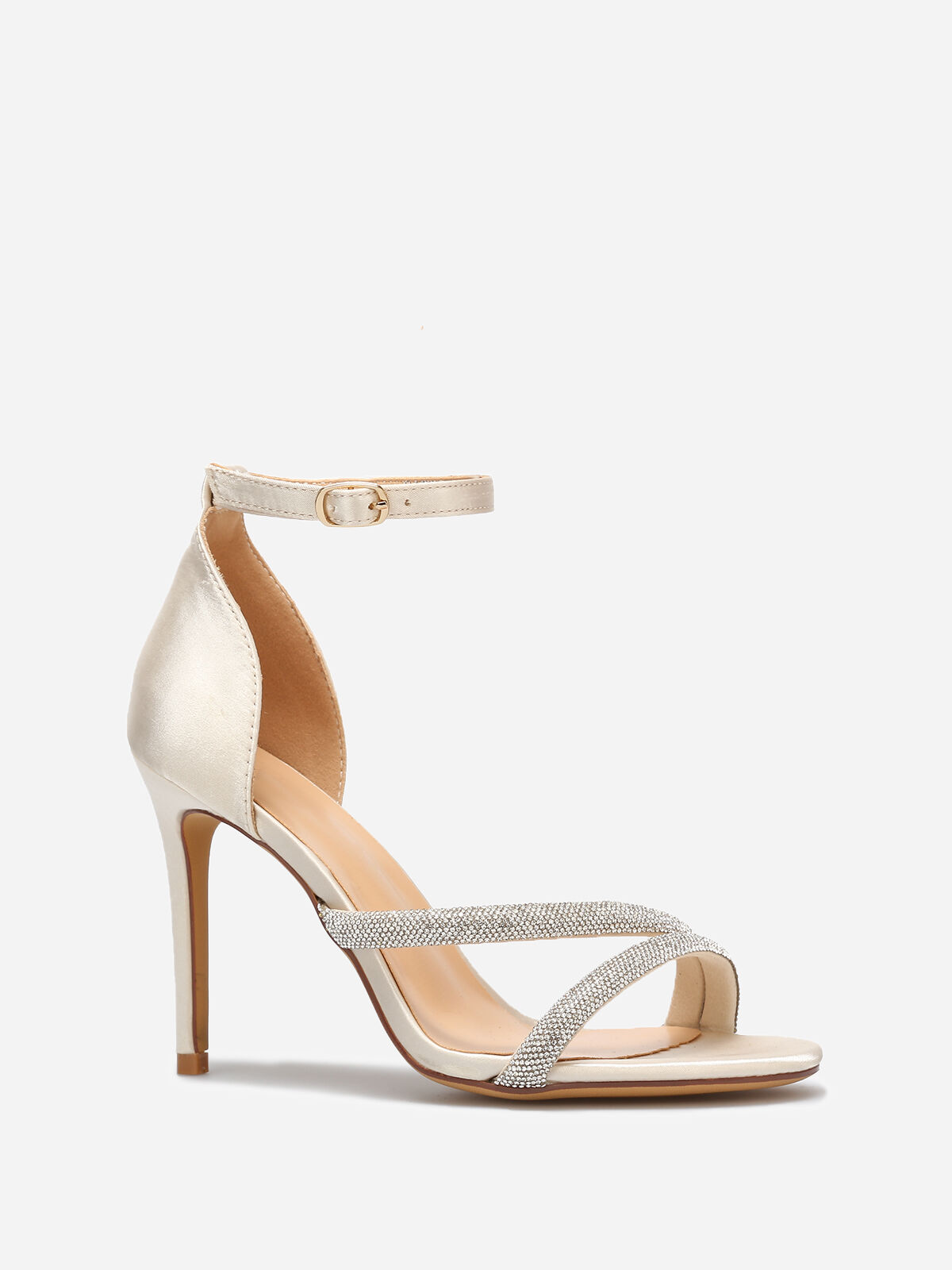Sandales satinées à strass- Beige