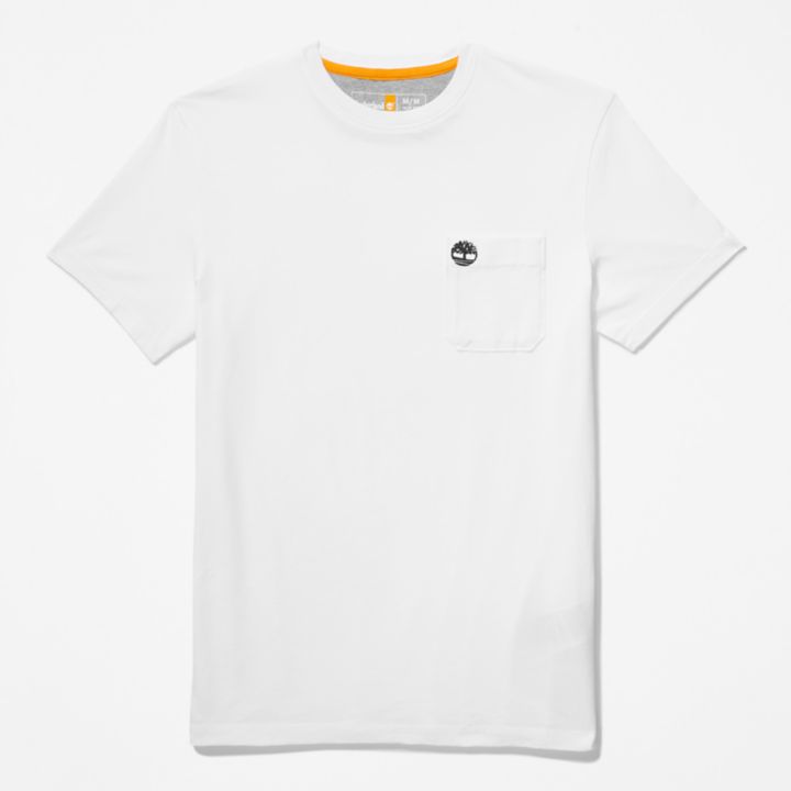 Camiseta masculina Dunstan River Pocket na cor branca.