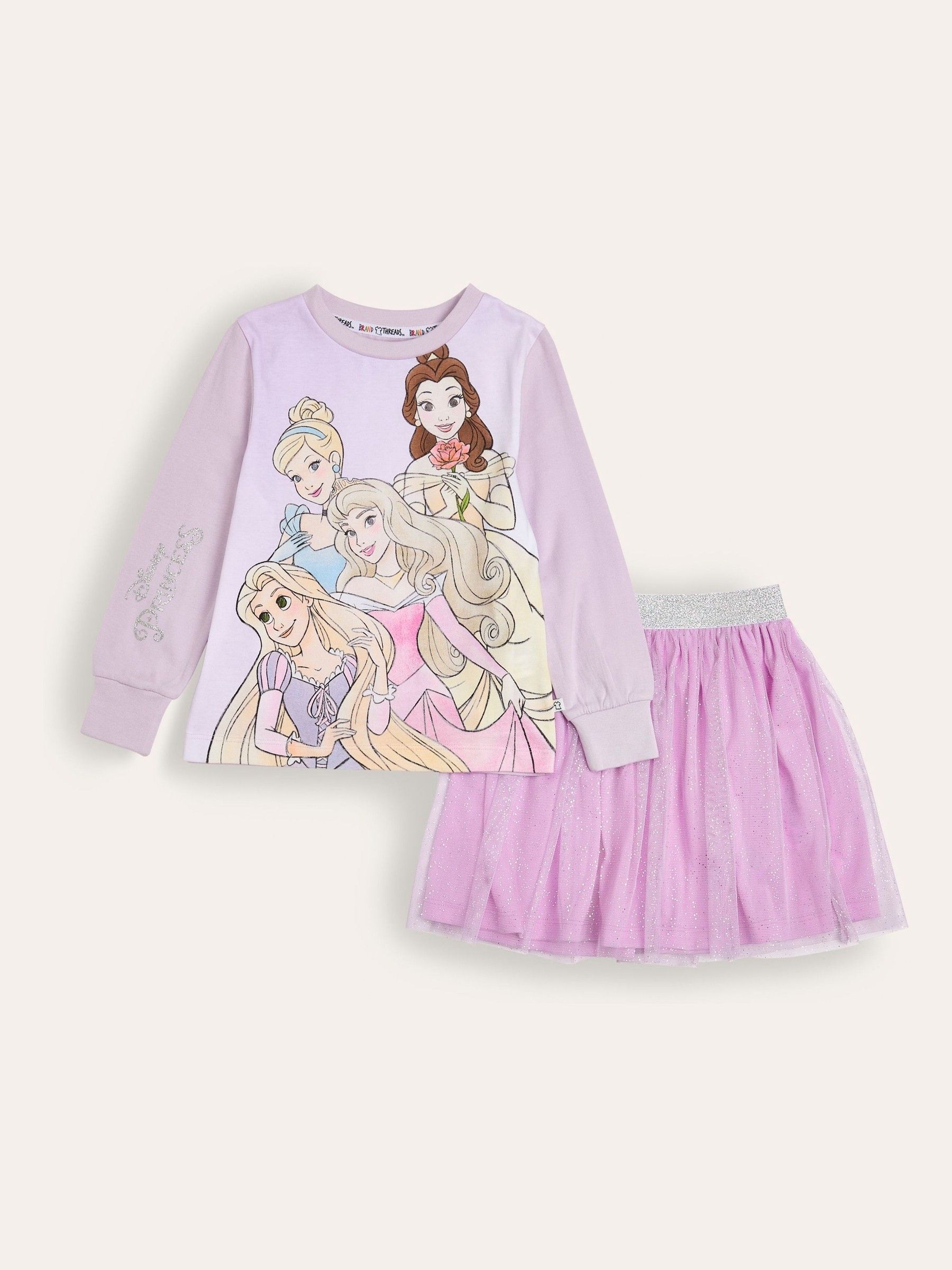 Brand Threads Girls Disney Princess 100% Cotton Top And Tutu Set