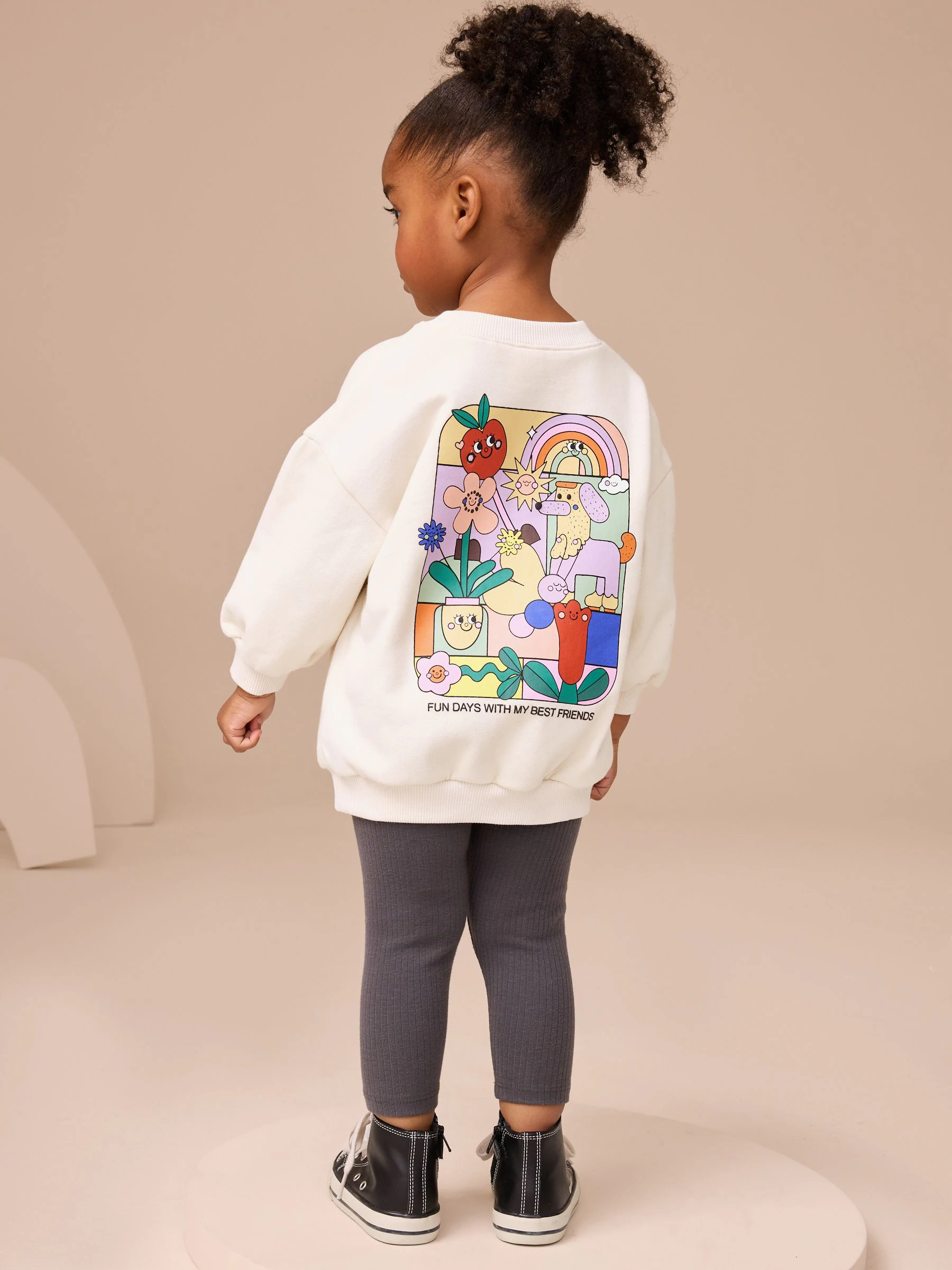 Crème Regenboog Grafische Print - Set met sweatshirt en legging (3 mnd-7 jr)