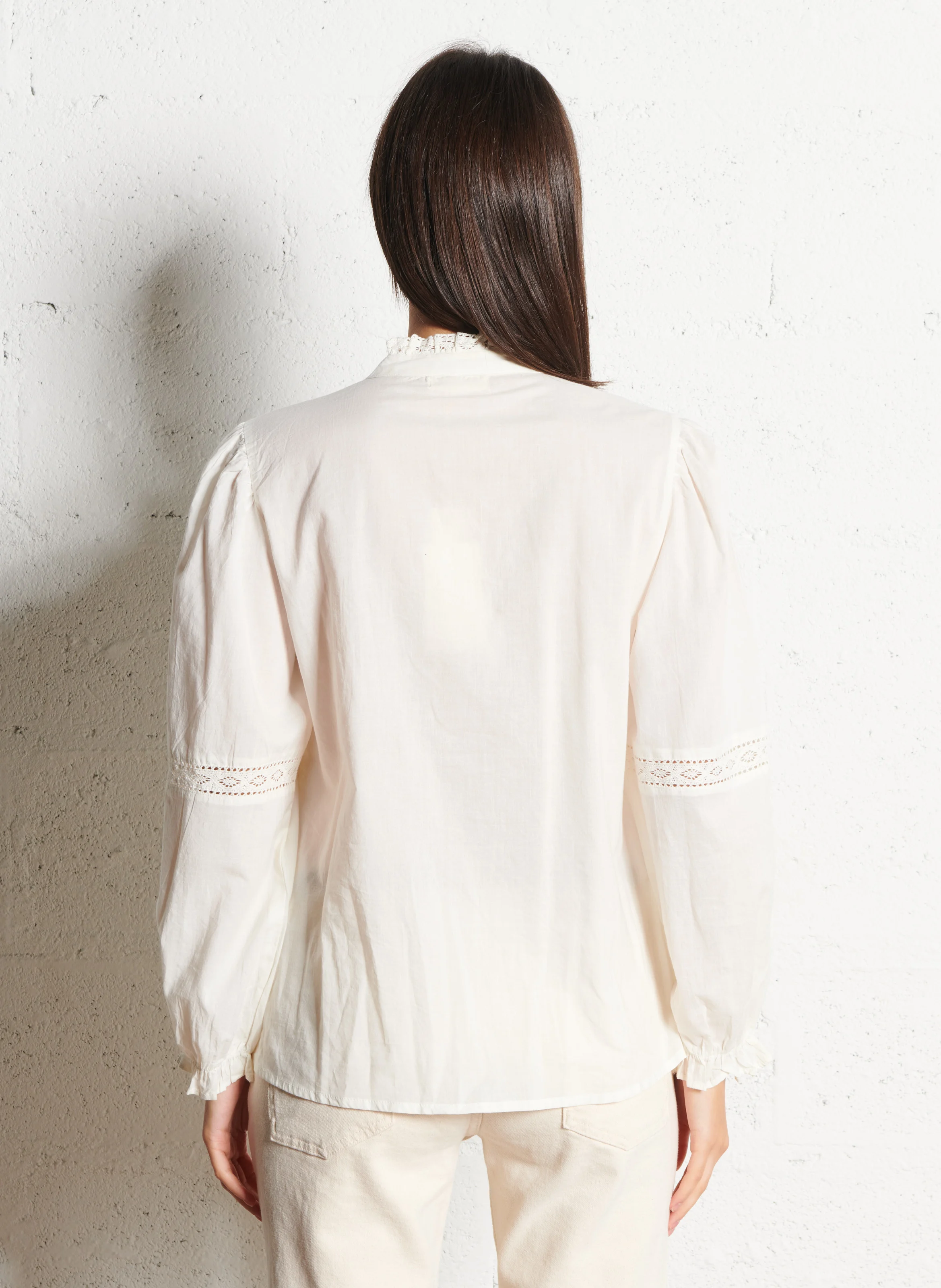 EMANUELLE - Blouse col rond en coton | Blanc
