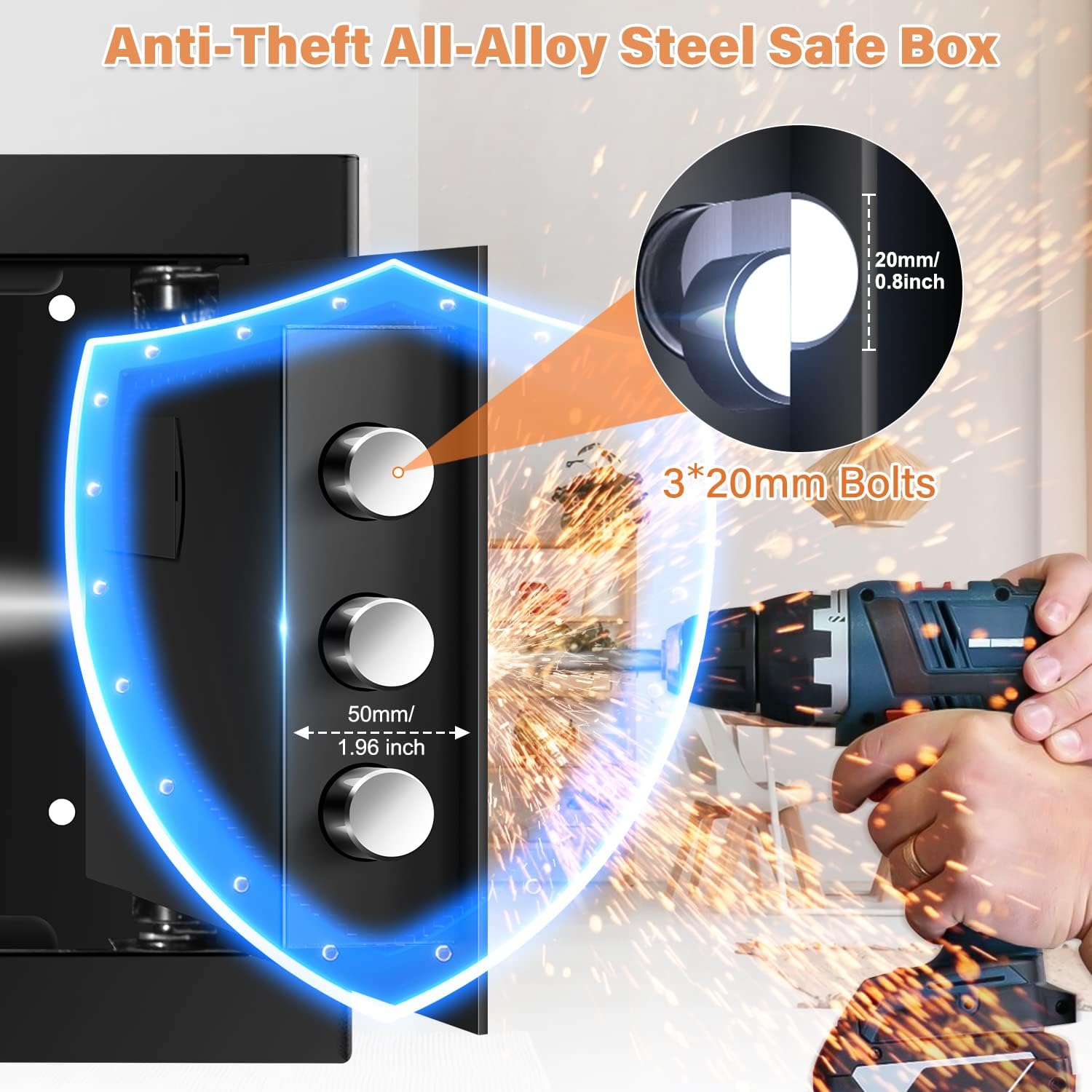 25L Safe Tresor Feuerfest mit Wasserdichter Geldtasche, Digitaler Heimtresor mit Herausnehmbares Regal und Alarmanlage, Wandtresor Möbeltresor für Bargeld Medikamente Schmuck A4 Dokumente