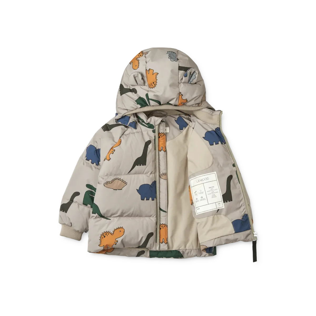 Liewood Polle Down Puffer Jacket dinosaurs mist
