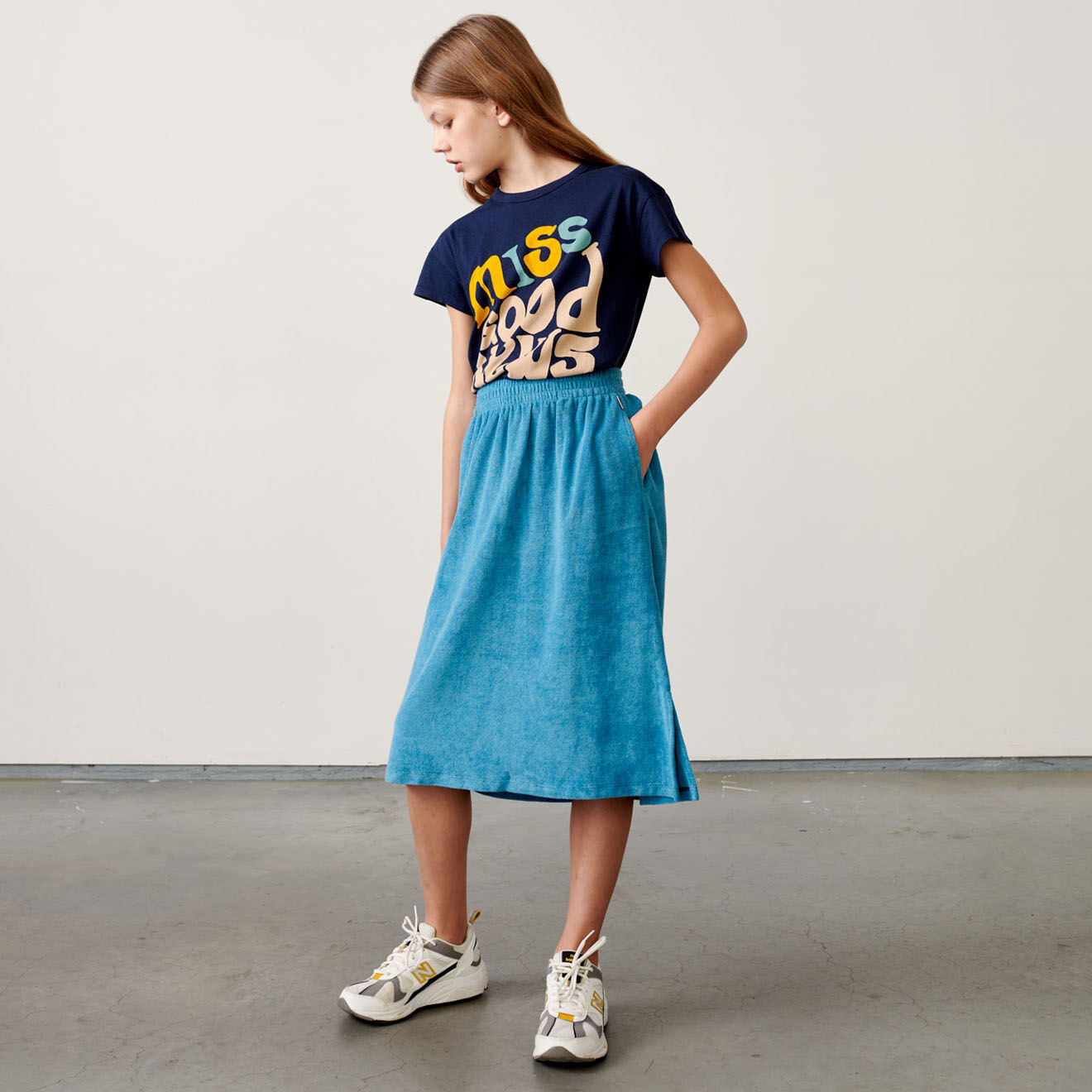 Bellerose Jupe midi Mona en Coton mélangé bleue