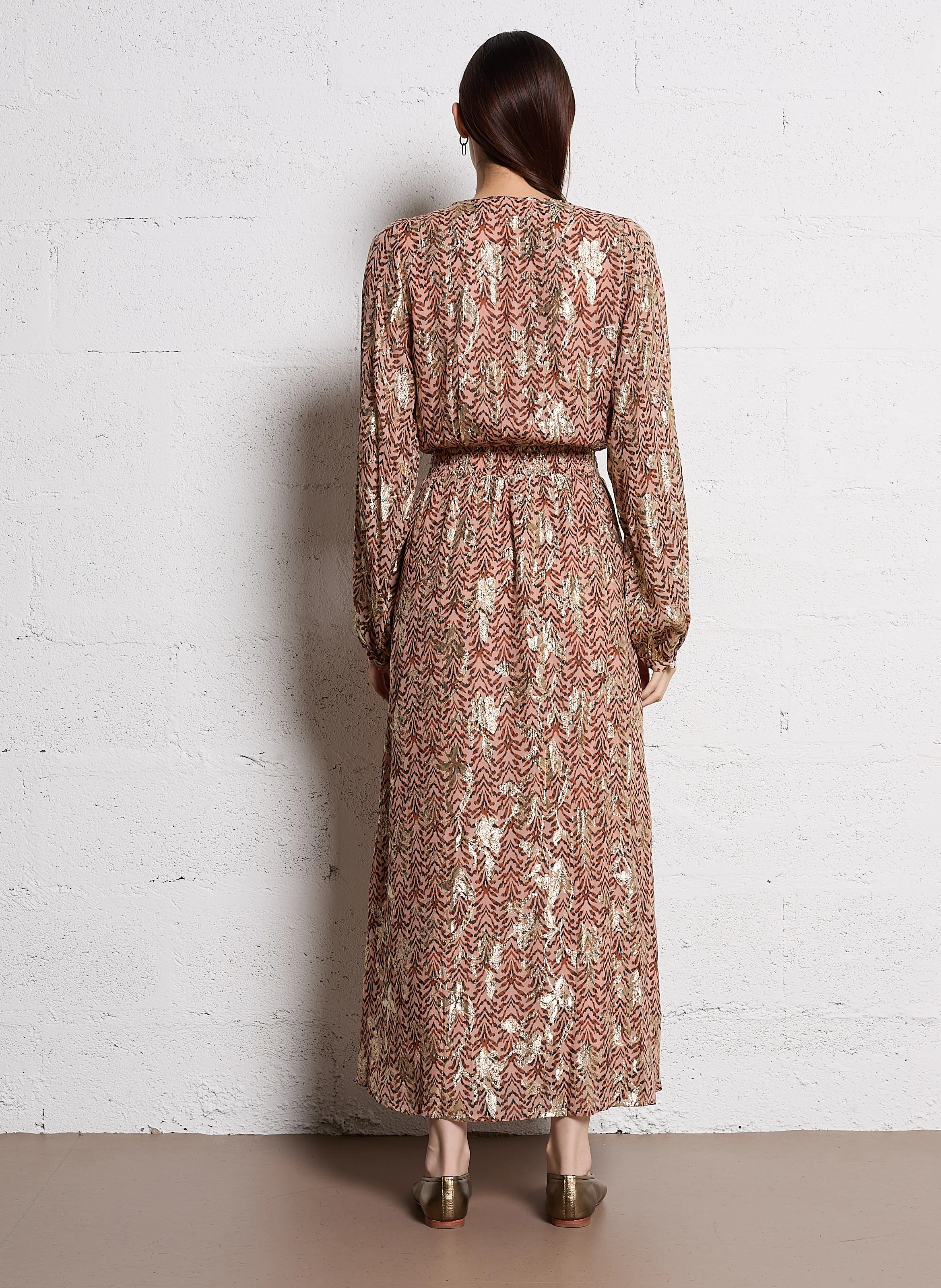 REBECCA - Robe longue col V| Beige