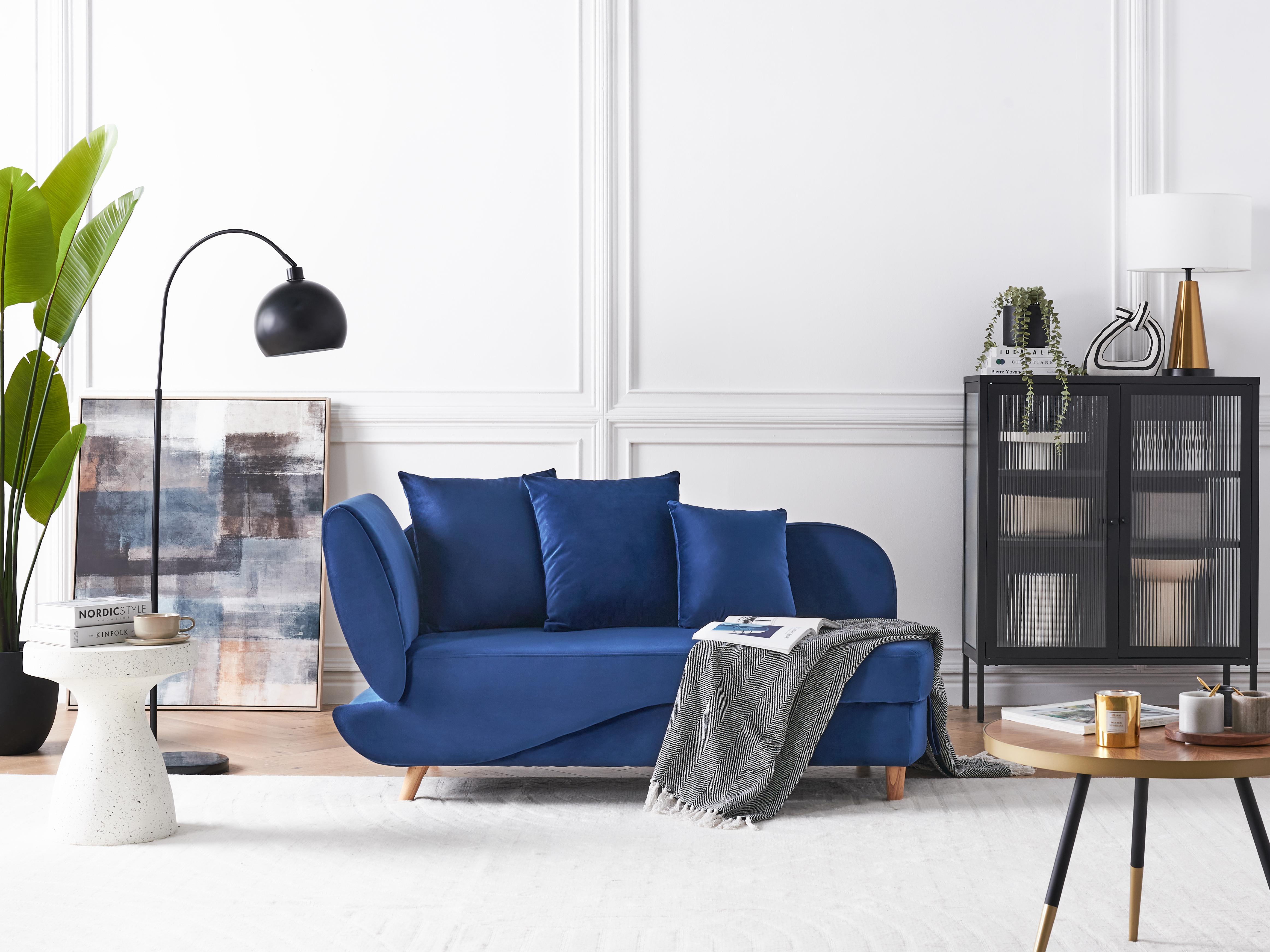 Linkszijdige chaise longue MERI Fluweel Marineblauw met opbergruimte