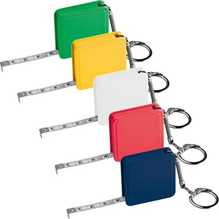 Macma Stahlbandmaß 1m mit Schlüsselanhänger, 5 Stück je 1x gelb,grün,weiß,blau,rot