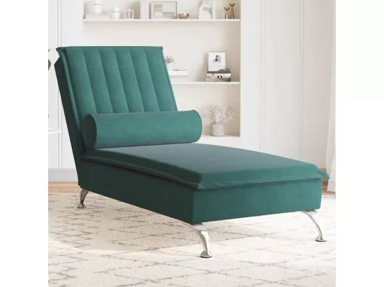 Chaise longue de massage avec traversin vert foncé velours