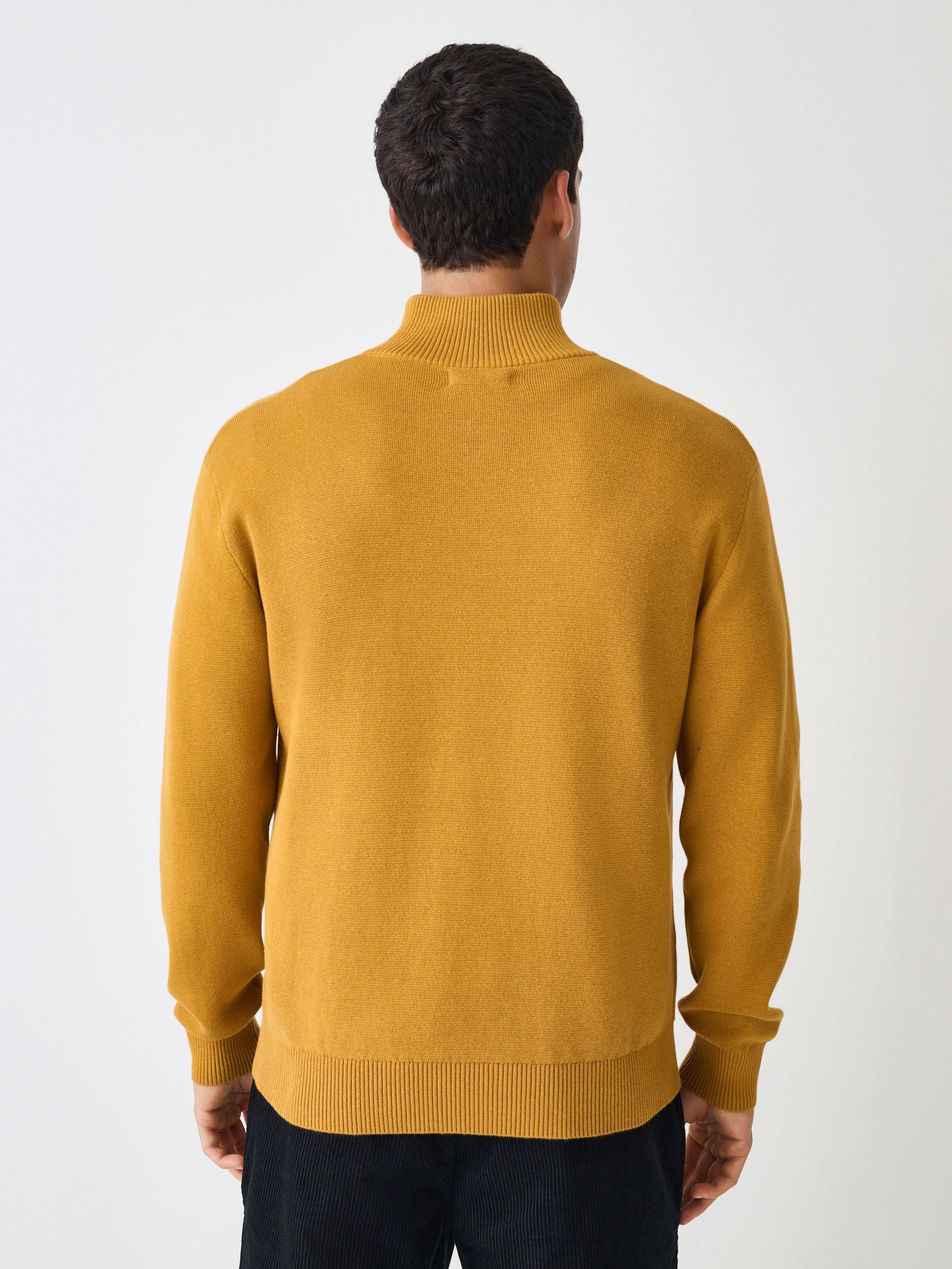 Okergeel - Effen - Regular fit 100% katoenen premium trui met korte rits