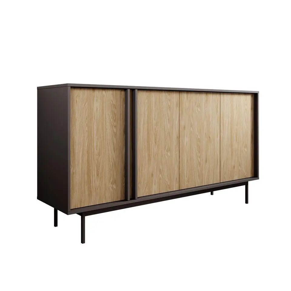 Meubella - Antigo - Dressoir - Eiken/Antraciet - 163x43x87 cm
