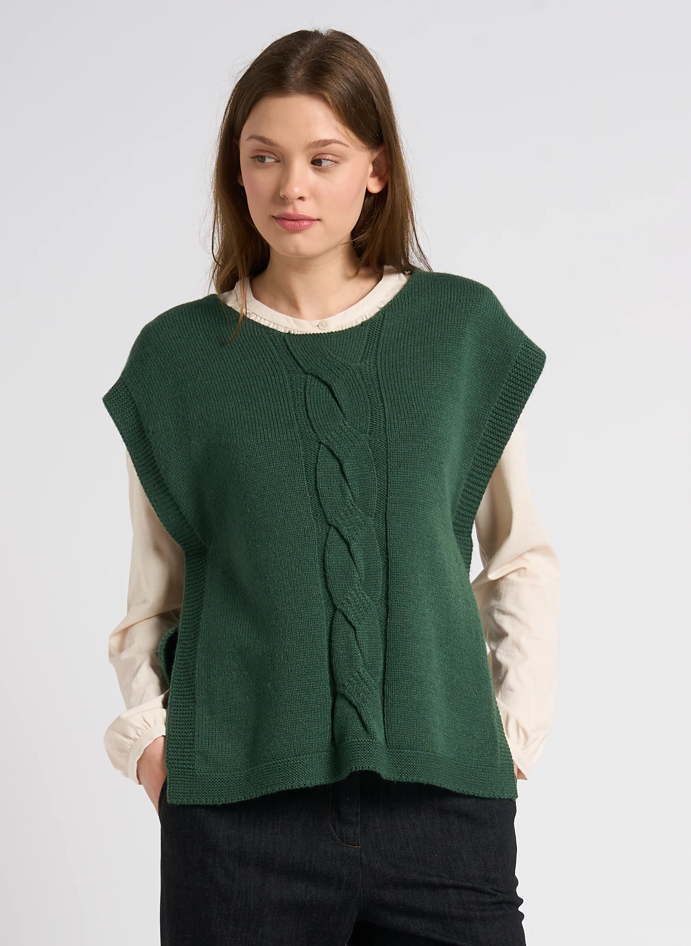 Pull droit col rond en laine mélangée | Vert