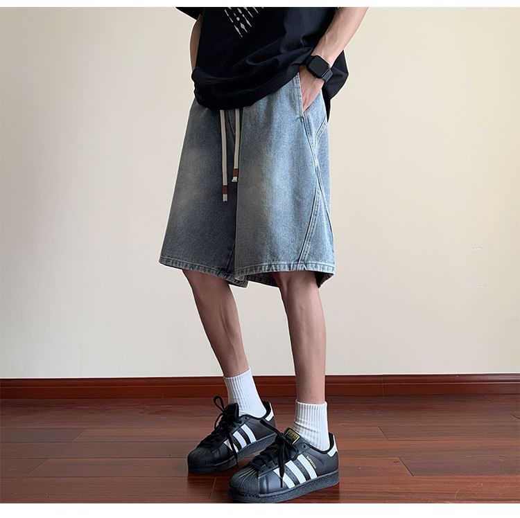 emeisa - Gewassen denim shorts met trekkoordtaille