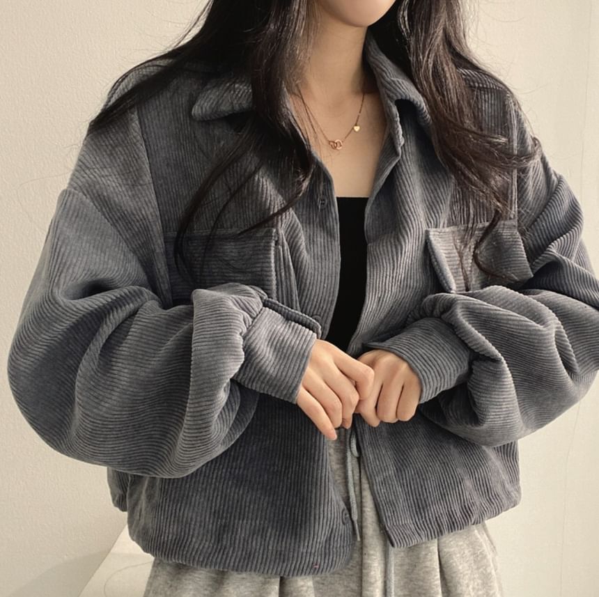 Sisyphi - Effen corduroy losvallend cropped overhemdjack
