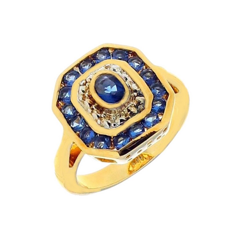 Bague marquise taille 56 carré alternés cz bleu saphir & cristal en plaqué or